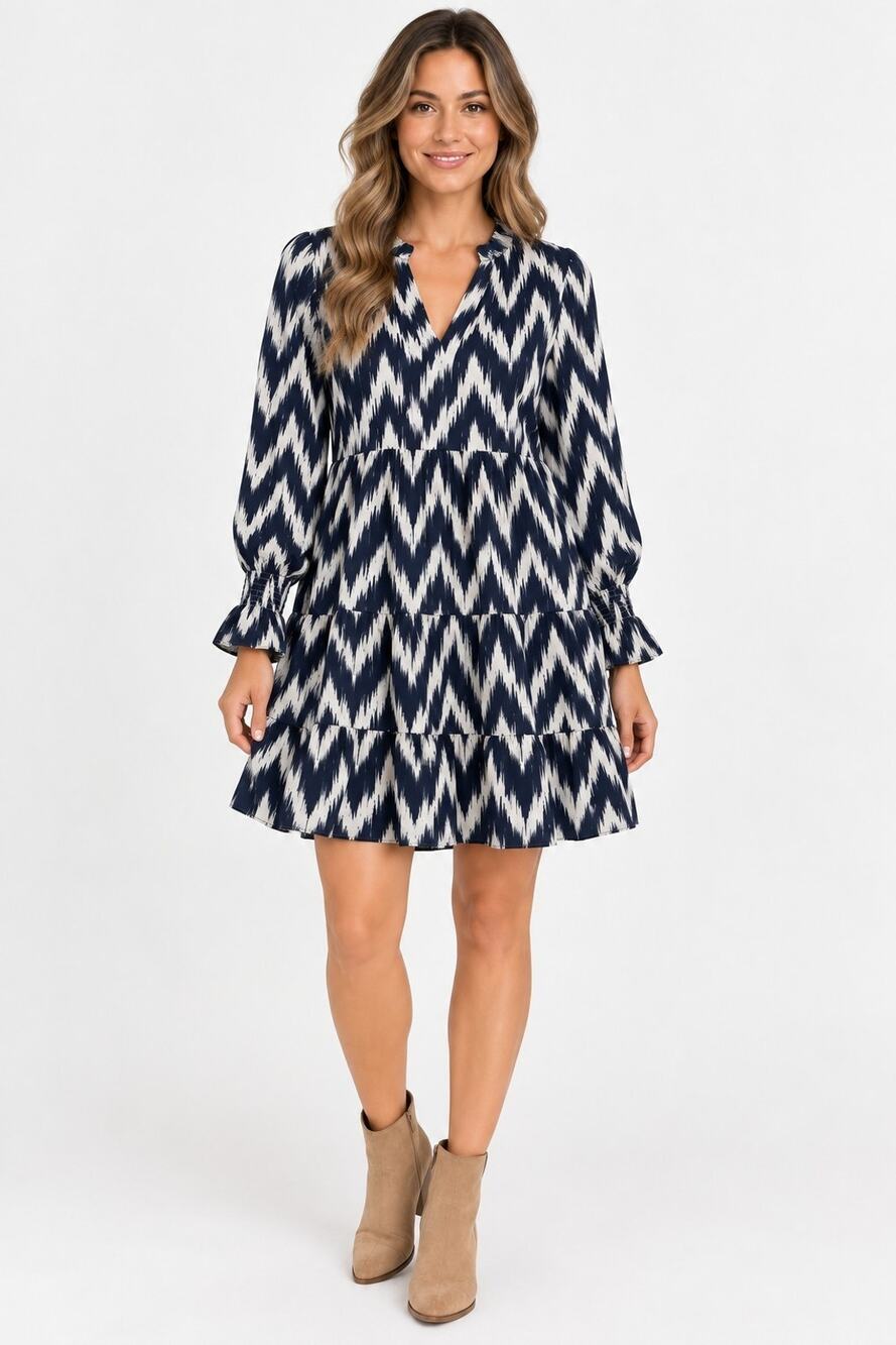Pomander Place Tuckernuck Dress Small Navy‎ Ikat Kenzo Tiered Babydoll Mini Boho